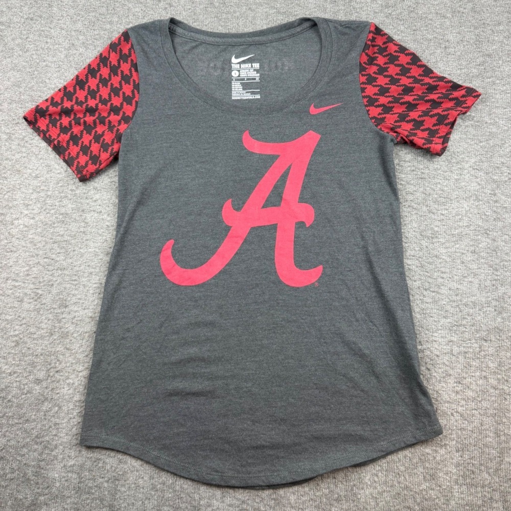 Nike Alabama Crimson Tide T-Shirt Women's Small Gray Houndstooth Roll Tide Tee